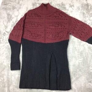 Nu Denmark Sweater Womens Large Tunic Burgundy Rokka Knit Front Slit Art to Wear
